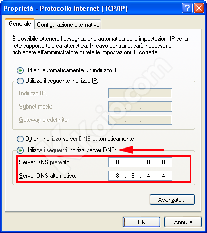 Cambiare Server DNS in Windows XP