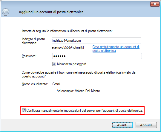 Windows Live Mail Nuovo Account