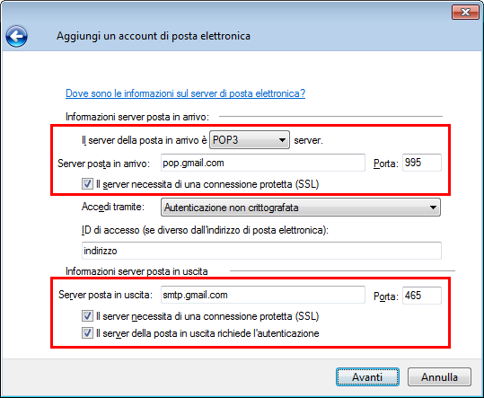 Windows Live Mail Nuovo Account