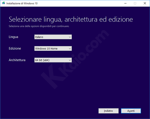 Strumento di download delle ISO di Windows 10