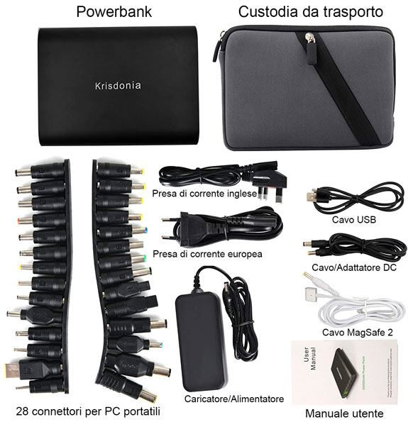 Powerbank Krisdonia da 50.000 mah - Contenuto confezione e accessori