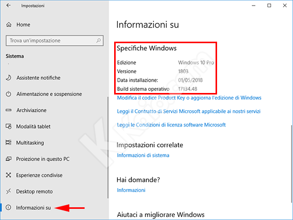 Windows 10 - Informazioni su