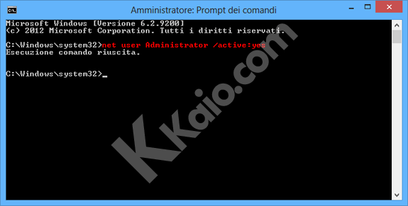 Abilitare account Administrator Windows 8