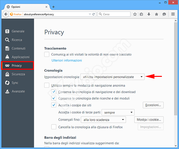 Impostazioni privacy di Firefox