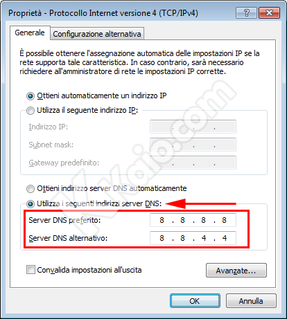 Cambiare Server DNS in Windows Vista e Windows 7