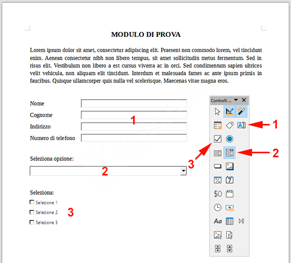 Modulo di prova di LibreOffice Writer