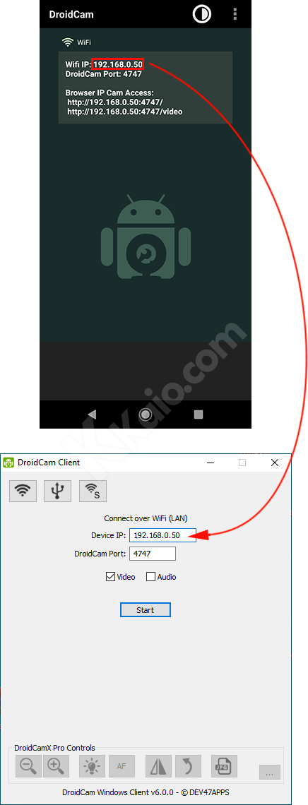 DroidCam collegamento con Windows