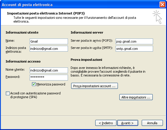 Outlook 2003 Impostazioni