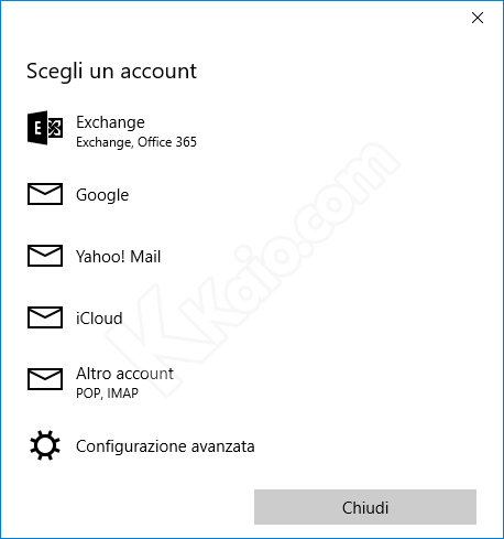 Configurazione Gmail POP3 nell'app Posta di Windows 10