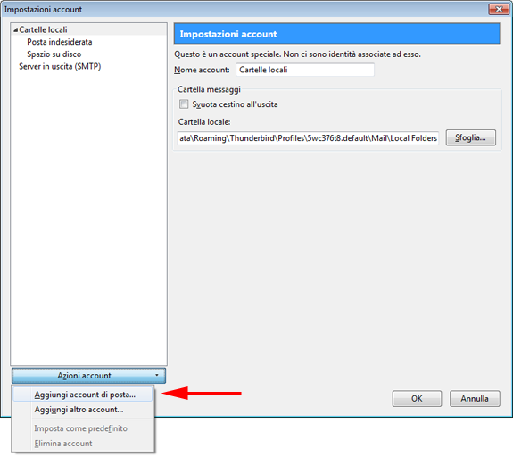 Mozilla Thunderbird - nuovo account
