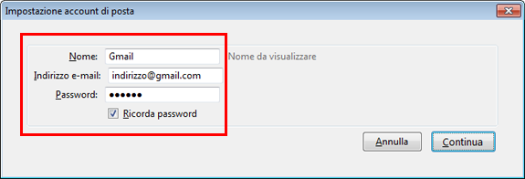 Mozilla Thunderbird - nuovo account