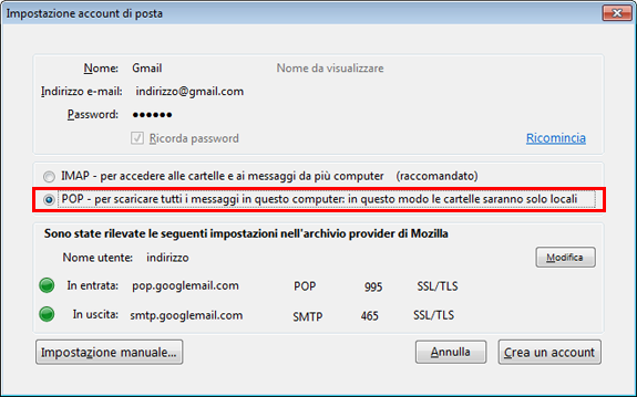 Mozilla Thunderbird - nuovo account