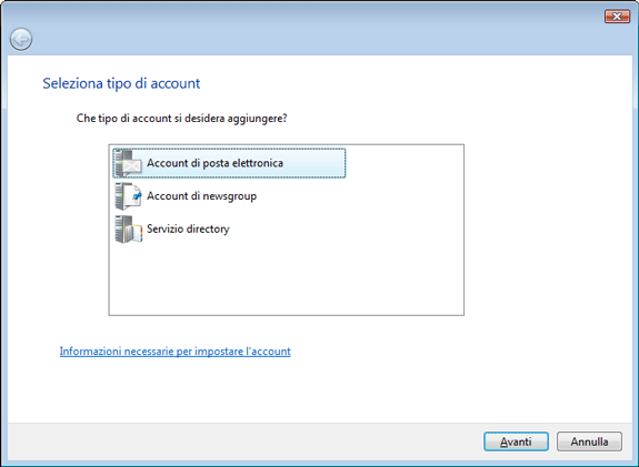 Windows Mail Nuovo Account
