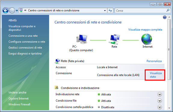 Indirizzo IP Windows Vista