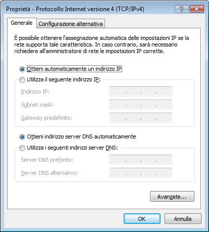 Indirizzo IP Windows Vista