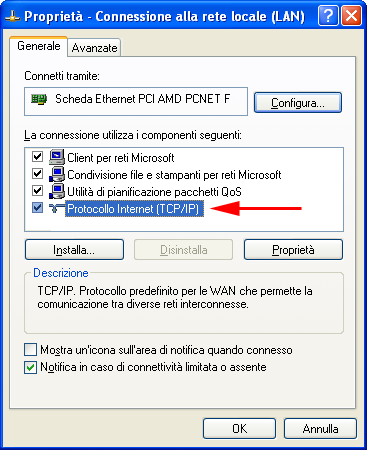 Indirizzo IP Windows XP