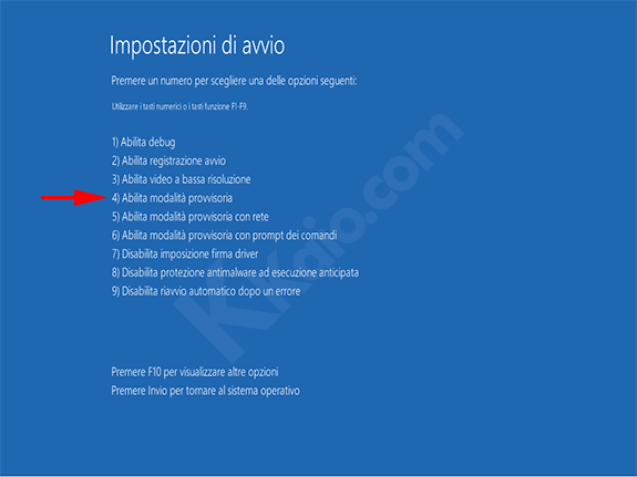 Modalita provvisoria Windows 10