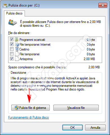 Pulizia disco Windows 7