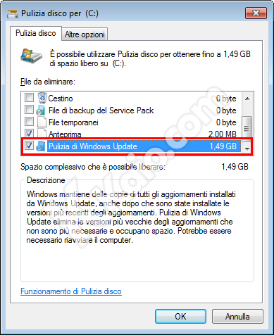 Pulizia disco Windows 7