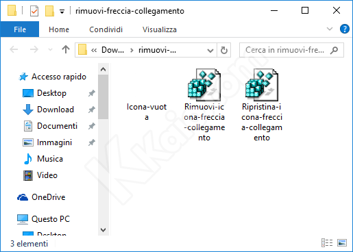 Rimozione freccia collegamento Windows 10