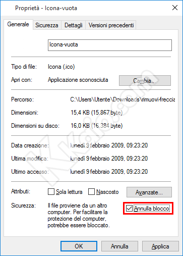 Rimozione freccia collegamento Windows 10