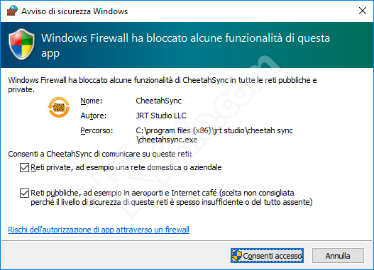 Avviso Firewall di Windows 10