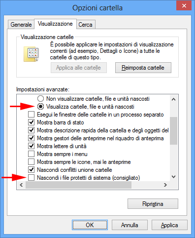 Visualizza file e cartelle nascosti in Windows 8