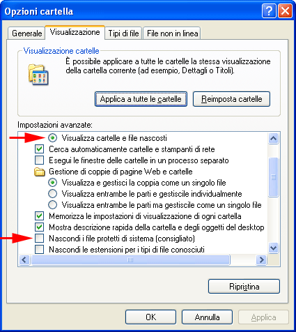 Visualizza file e cartelle nascosti in XP