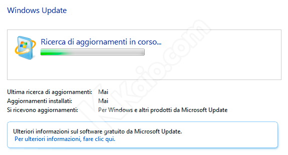 Windows Update ricerca aggiornamenti