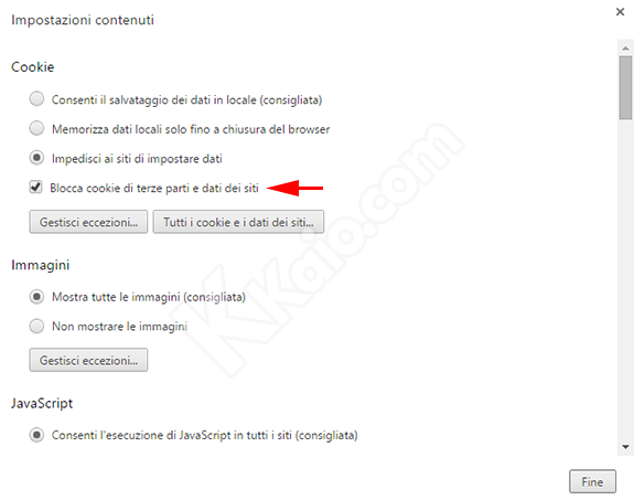 Bloccare cookie di terze parti con Google Chrome