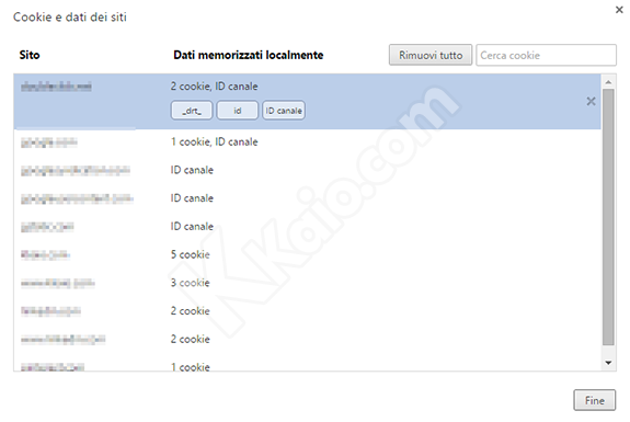Eliminare i cookie da Google Chrome