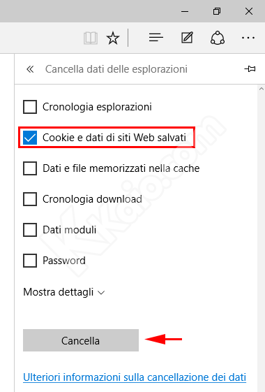 Eliminare i cookie in Edge