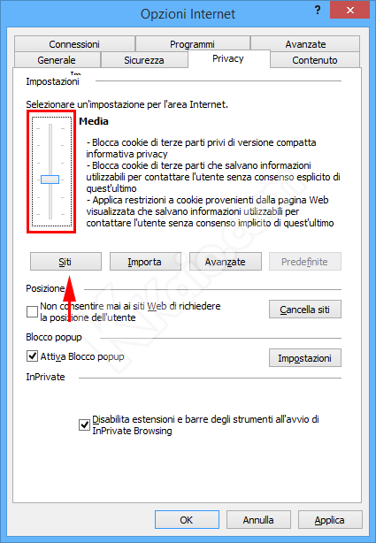 Impostazioni privacy di Internet Explorer