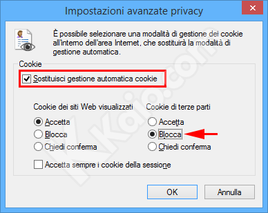 Bloccare cookie di terze parti in Internet Explorer