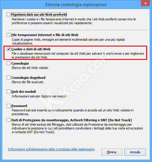 Eliminare tutti i cookie da Internet Explorer
