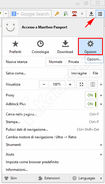 Menu di Maxthon