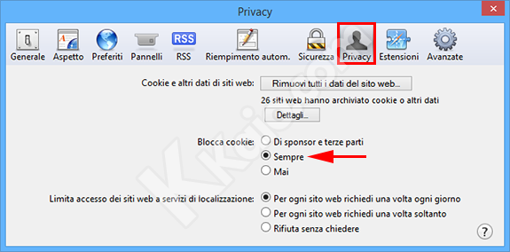 Impostazioni Privacy di Apple Safari per Windows