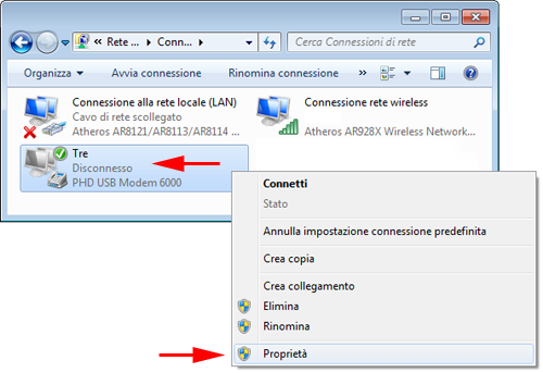Configurazione connessione chiavetta Tre