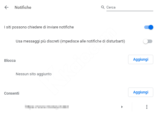 Disattivare notifiche browser Chrome