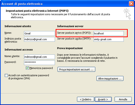 Freepops Outlook 2003 Impostazioni