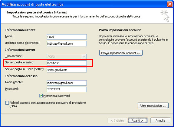 Freepops Outlook 2007 Impostazioni