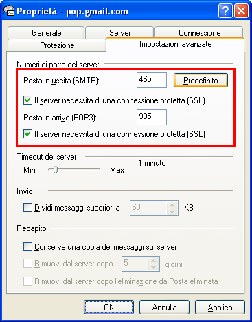 Outlook Express Settaggi Avanzati