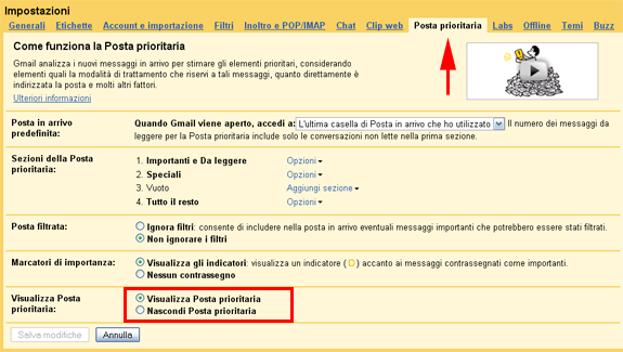 Gmail - Impostazioni posta prioritaria