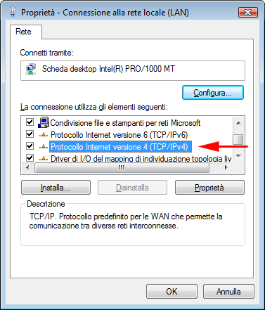 Indirizzo IP Windows Vista