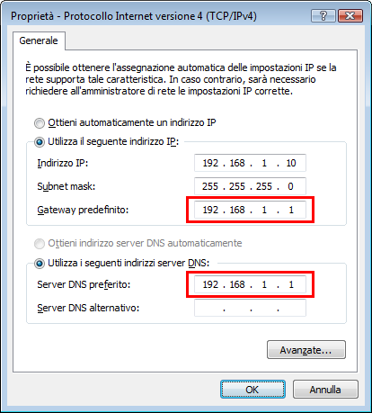 Indirizzo IP Windows Vista