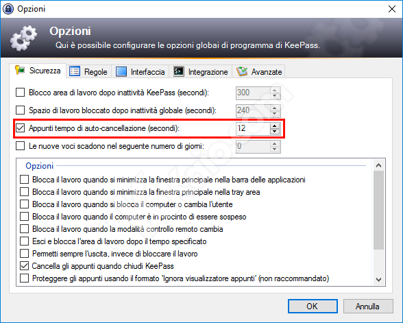 Opzioni di KeePass