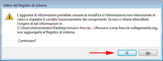 Rimozione freccia collegamento