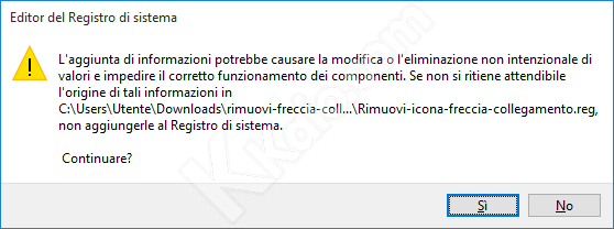 Rimozione freccia collegamento